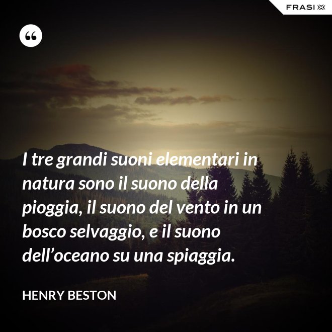 I tre grandi suoni elementari in natura sono il suono della pioggia, il suono del vento in un bosco selvaggio, e il suono dell’oceano su una spiaggia. - Henry Beston