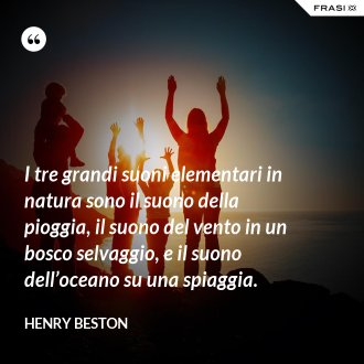 I tre grandi suoni elementari in natura sono il suono della pioggia, il suono del vento in un bosco selvaggio, e il suono dell’oceano su una spiaggia. - Henry Beston