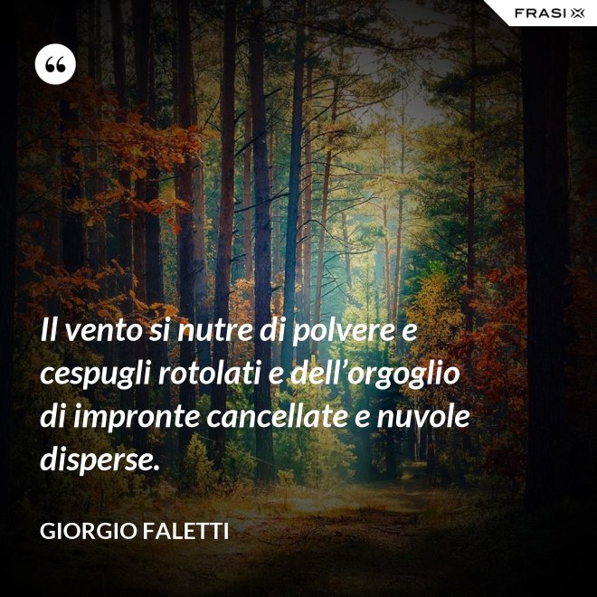 Il vento si nutre di polvere e cespugli rotolati e dell’orgoglio di impronte cancellate e nuvole disperse. - Giorgio Faletti
