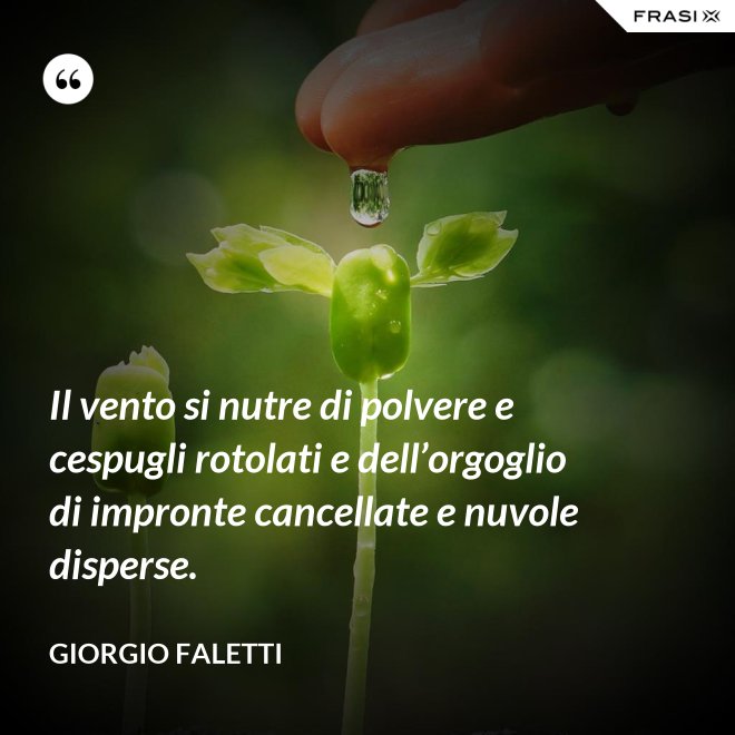 Il vento si nutre di polvere e cespugli rotolati e dell’orgoglio di impronte cancellate e nuvole disperse. - Giorgio Faletti