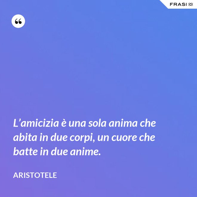L’amicizia è una sola anima che abita in due corpi, un cuore che batte in due anime. - Aristotele