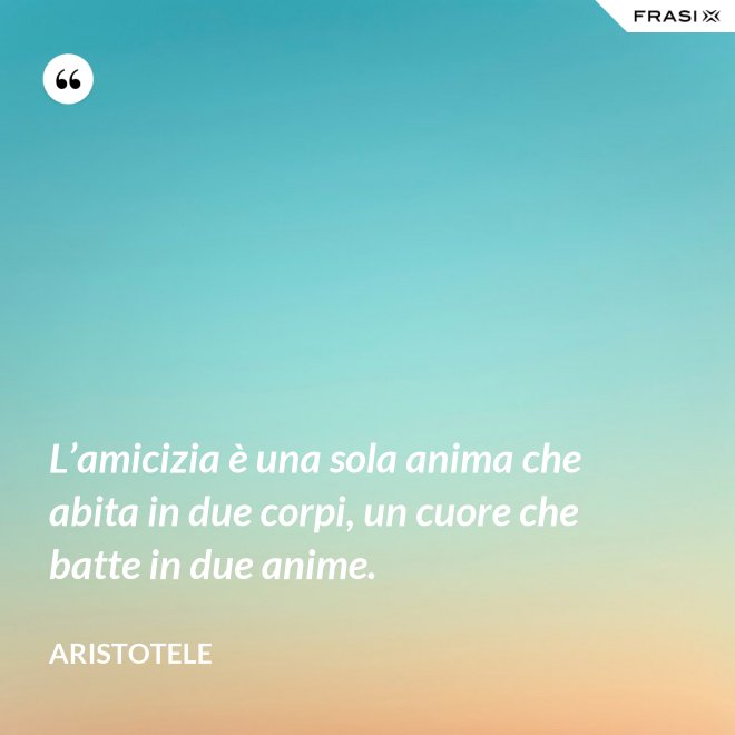 L’amicizia è una sola anima che abita in due corpi, un cuore che batte in due anime. - Aristotele
