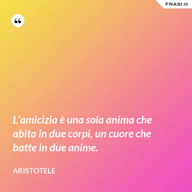 L’amicizia è una sola anima che abita in due corpi, un cuore che batte in due anime. - Aristotele