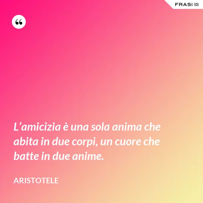 L’amicizia è una sola anima che abita in due corpi, un cuore che batte in due anime. - Aristotele
