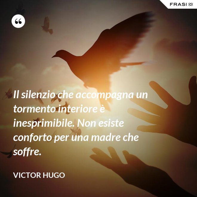Il silenzio che accompagna un tormento interiore è inesprimibile. Non esiste conforto per una madre che soffre. - Victor Hugo