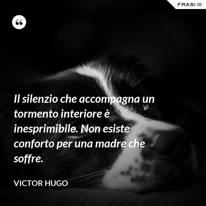 Il silenzio che accompagna un tormento interiore è inesprimibile. Non esiste conforto per una madre che soffre. - Victor Hugo