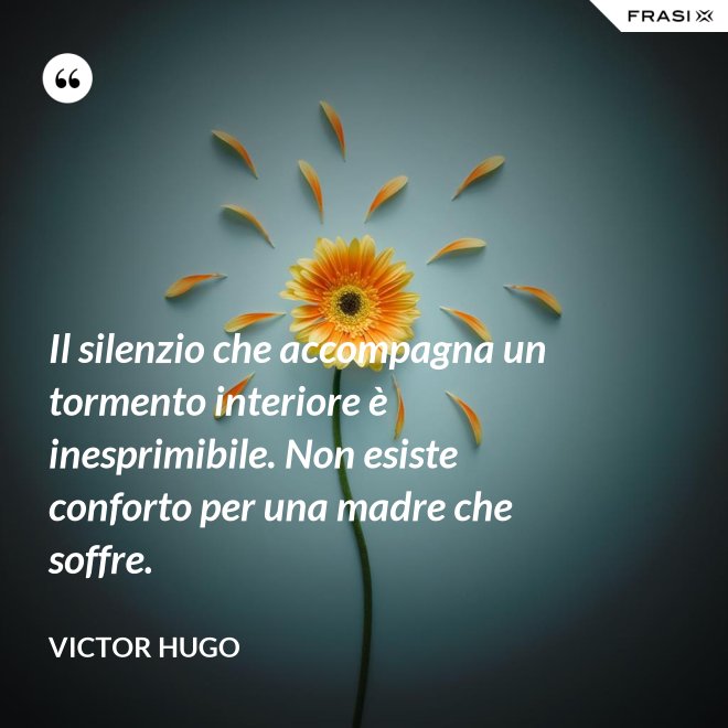 Il silenzio che accompagna un tormento interiore è inesprimibile. Non esiste conforto per una madre che soffre. - Victor Hugo