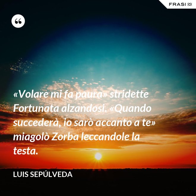 «Volare mi fa paura» stridette Fortunata alzandosi. «Quando succederà, io sarò accanto a te» miagolò Zorba leccandole la testa. - Luis Sepúlveda