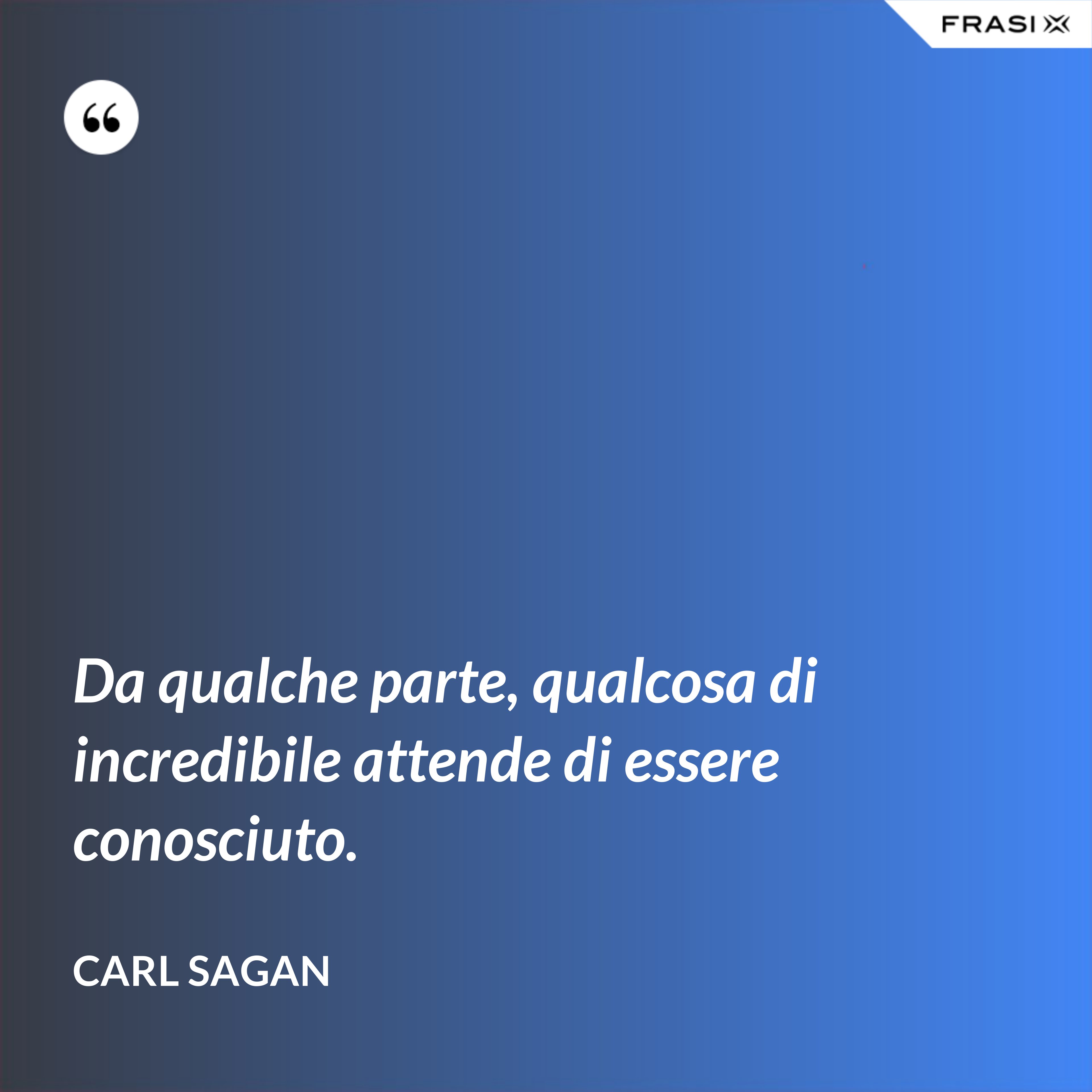Da qualche parte, qualcosa di incredibile attende di essere conosciuto. - Carl Sagan