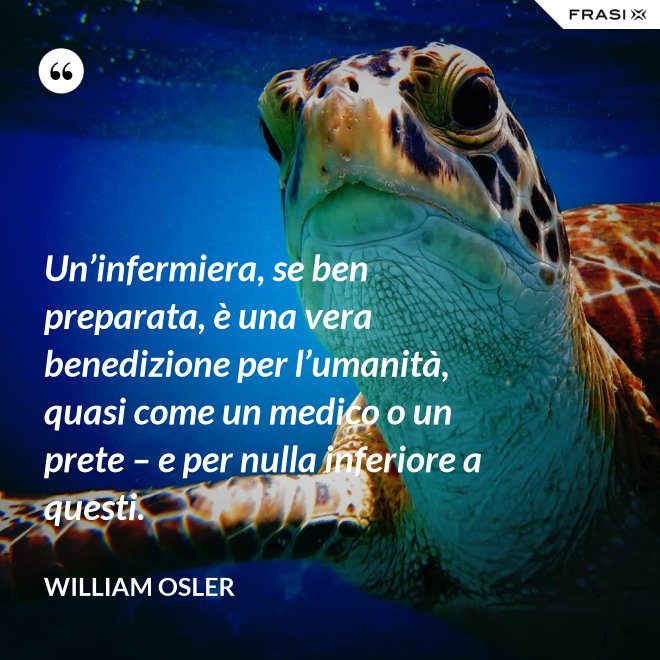 Un’infermiera, se ben preparata, è una vera benedizione per l’umanità, quasi come un medico o un prete – e per nulla inferiore a questi. - William Osler
