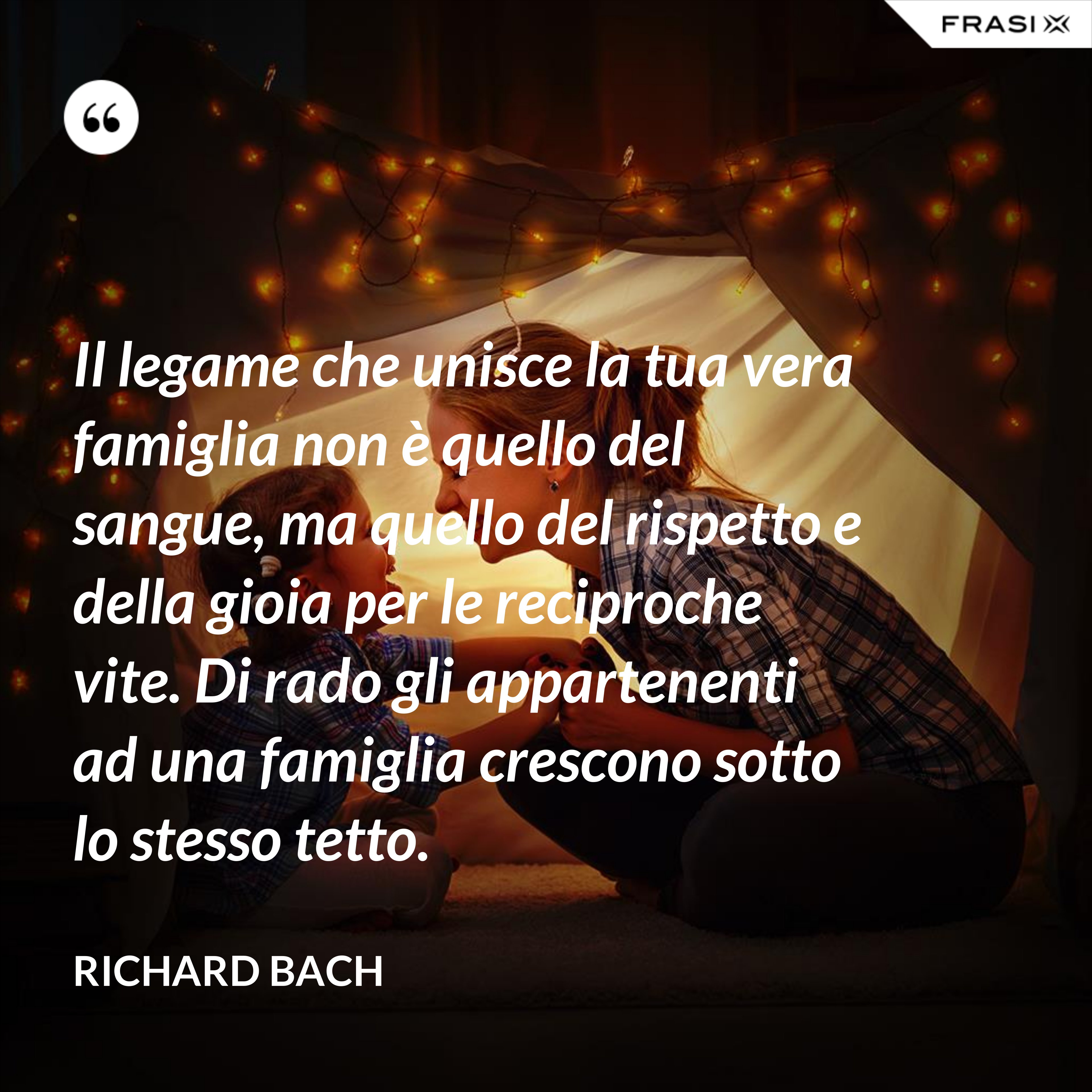 Il legame che unisce la tua vera famiglia non è quello del sangue, ma quello del rispetto e della gioia per le reciproche vite. Di rado gli appartenenti ad una famiglia crescono sotto lo stesso tetto. - Richard Bach