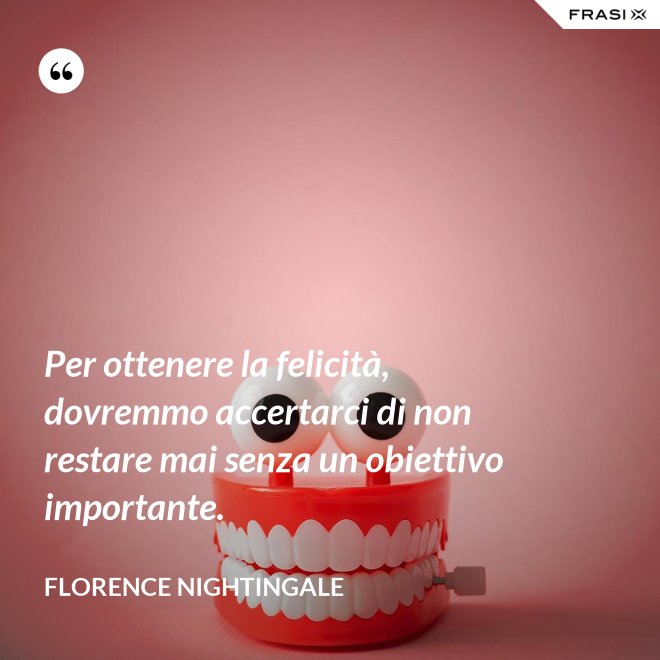 Per ottenere la felicità, dovremmo accertarci di non restare mai senza un obiettivo importante. - Florence Nightingale