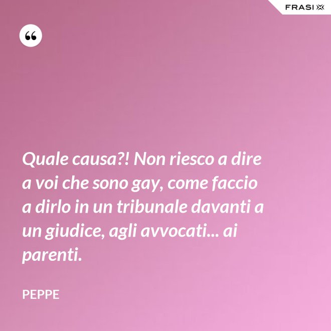 Quale causa?! Non riesco a dire a voi che sono gay, come faccio a dirlo in un tribunale davanti a un giudice, agli avvocati... ai parenti. - Peppe
