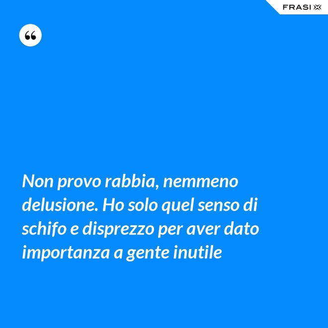 Non provo rabbia, nemmeno delusione. Ho solo quel senso di schifo e disprezzo per aver dato importanza a gente inutile - Anonimo