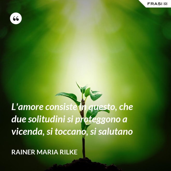 L'amore consiste in questo, che due solitudini si proteggono a vicenda, si toccano, si salutano - Rainer Maria Rilke
