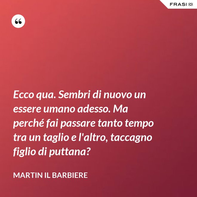 Ecco qua. Sembri di nuovo un essere umano adesso. Ma perché fai passare tanto tempo tra un taglio e l'altro, taccagno figlio di puttana? - Martin il barbiere