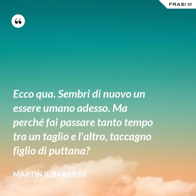 Ecco qua. Sembri di nuovo un essere umano adesso. Ma perché fai passare tanto tempo tra un taglio e l'altro, taccagno figlio di puttana? - Martin il barbiere