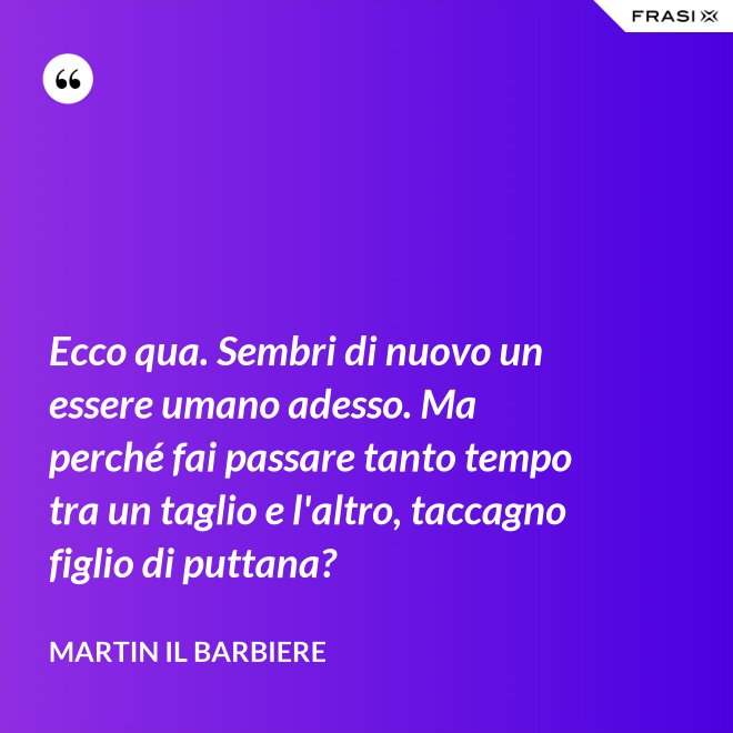 Ecco qua. Sembri di nuovo un essere umano adesso. Ma perché fai passare tanto tempo tra un taglio e l'altro, taccagno figlio di puttana? - Martin il barbiere