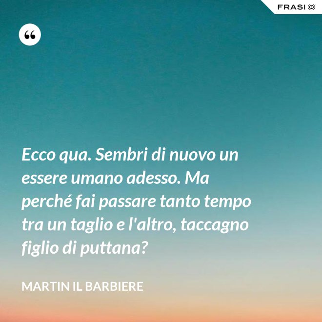 Ecco qua. Sembri di nuovo un essere umano adesso. Ma perché fai passare tanto tempo tra un taglio e l'altro, taccagno figlio di puttana? - Martin il barbiere