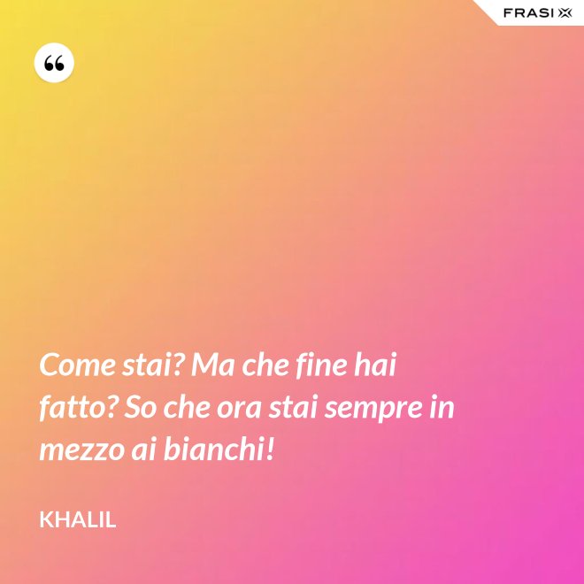 Come stai? Ma che fine hai fatto? So che ora stai sempre in mezzo ai bianchi! - Khalil
