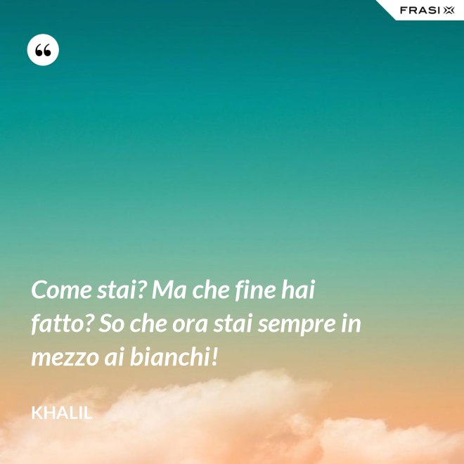 Come stai? Ma che fine hai fatto? So che ora stai sempre in mezzo ai bianchi! - Khalil