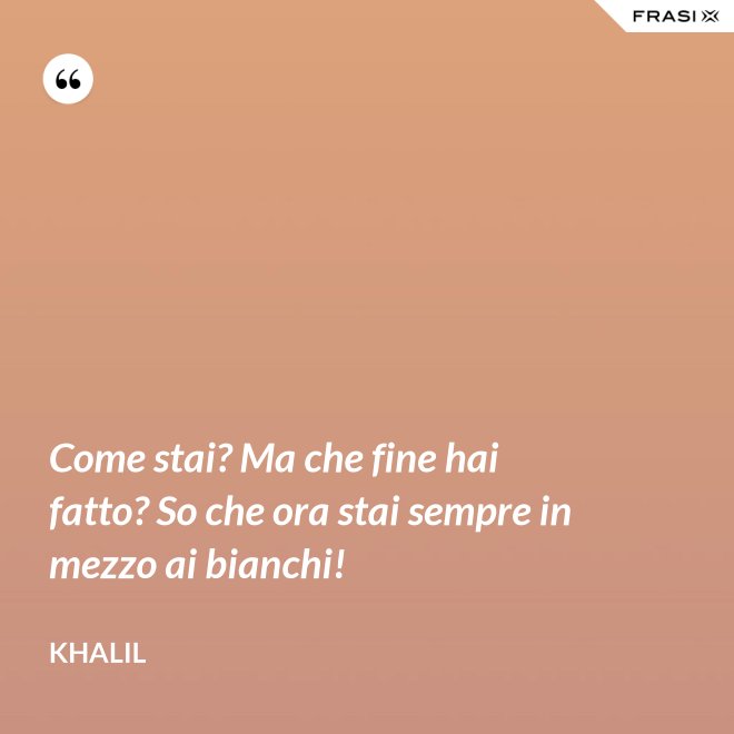 Come stai? Ma che fine hai fatto? So che ora stai sempre in mezzo ai bianchi! - Khalil