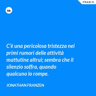 C’è una pericolosa tristezza nei primi rumori delle attività mattutine altrui; sembra che il silenzio soffra, quando qualcuno lo rompe. - Jonathan Franzen