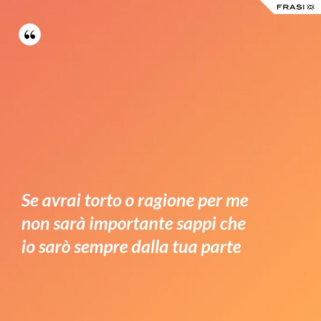Se avrai torto o ragione per me non sarà importante sappi che io sarò sempre dalla tua parte - Anonimo