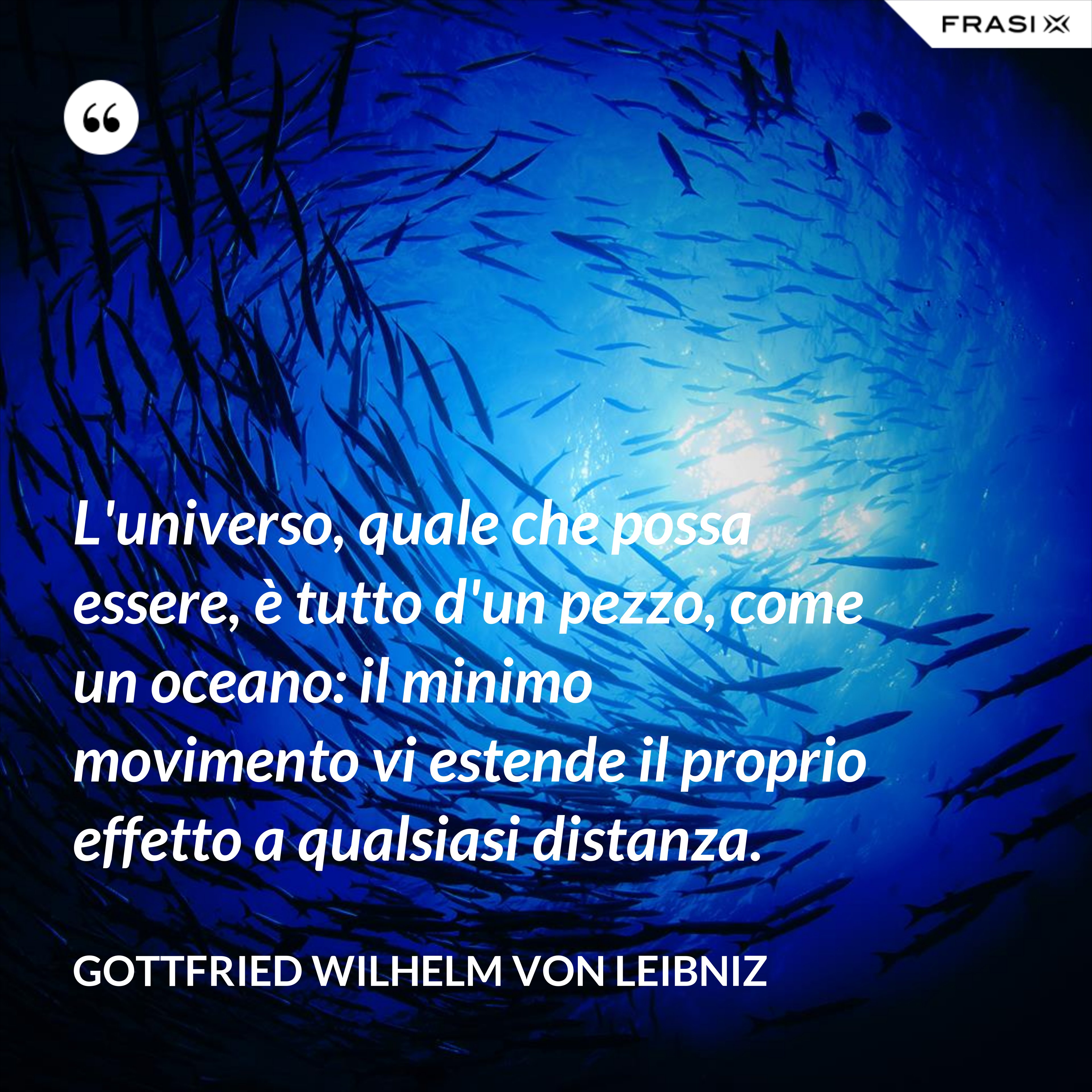 L'universo, quale che possa essere, è tutto d'un pezzo, come un oceano: il minimo movimento vi estende il proprio effetto a qualsiasi distanza. - Gottfried Wilhelm von Leibniz