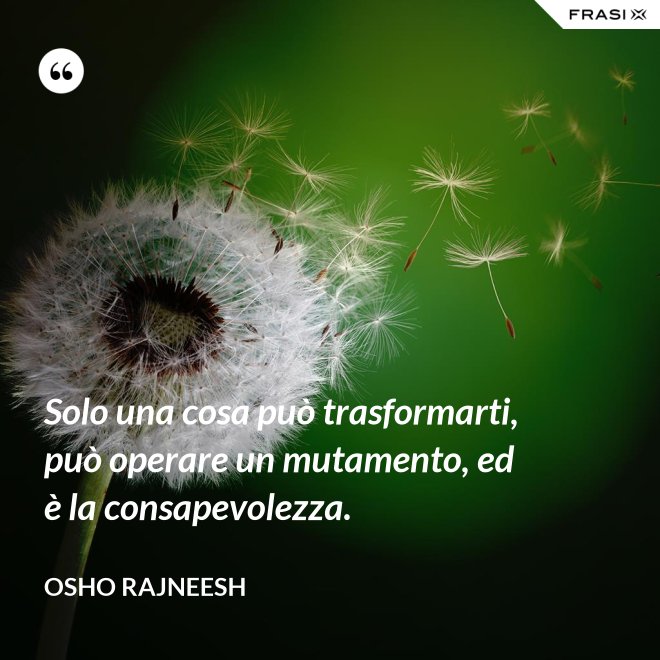 Solo una cosa può trasformarti, può operare un mutamento, ed è la consapevolezza. - Osho Rajneesh