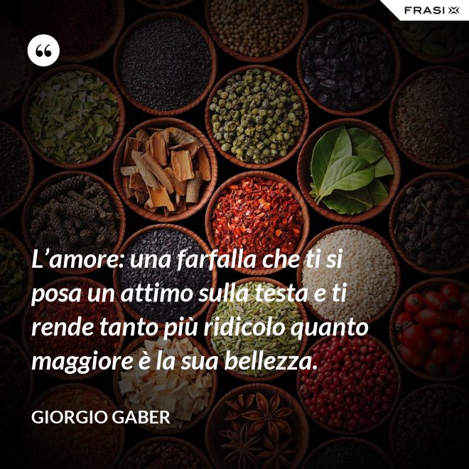 L’amore: una farfalla che ti si posa un attimo sulla testa e ti rende tanto più ridicolo quanto maggiore è la sua bellezza. - Giorgio Gaber