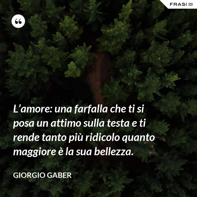 L’amore: una farfalla che ti si posa un attimo sulla testa e ti rende tanto più ridicolo quanto maggiore è la sua bellezza. - Giorgio Gaber