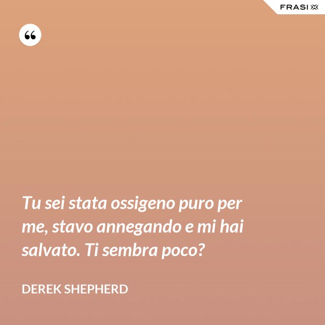 Tu sei stata ossigeno puro per me, stavo annegando e mi hai salvato. Ti sembra poco? - Derek Shepherd