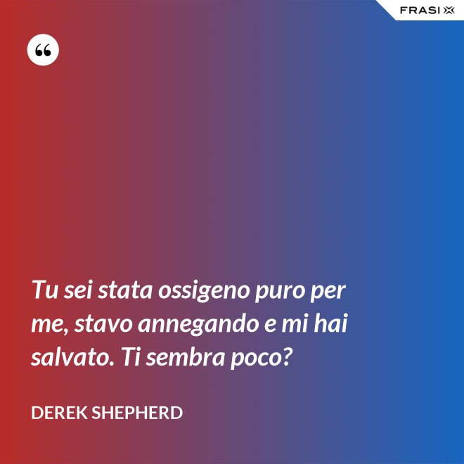 Tu sei stata ossigeno puro per me, stavo annegando e mi hai salvato. Ti sembra poco? - Derek Shepherd