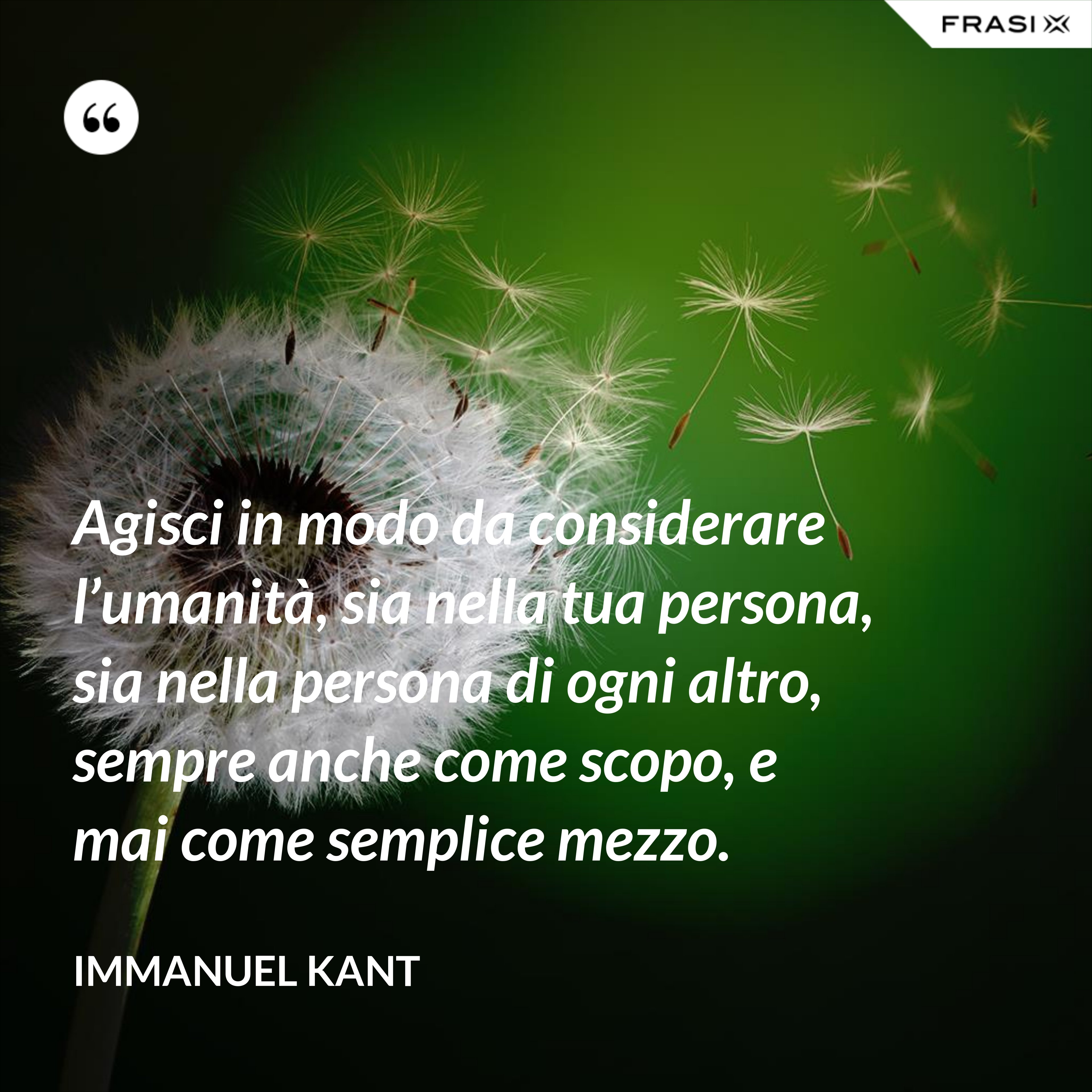 Agisci in modo da considerare l’umanità, sia nella tua persona, sia nella persona di ogni altro, sempre anche come scopo, e mai come semplice mezzo. - Immanuel Kant