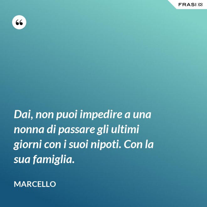 Dai, non puoi impedire a una nonna di passare gli ultimi giorni con i suoi nipoti. Con la sua famiglia. - Marcello