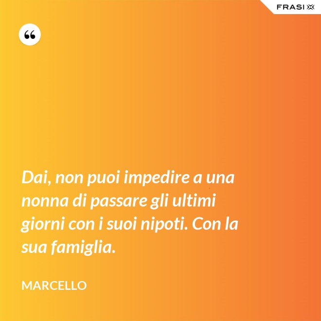 Dai, non puoi impedire a una nonna di passare gli ultimi giorni con i suoi nipoti. Con la sua famiglia. - Marcello