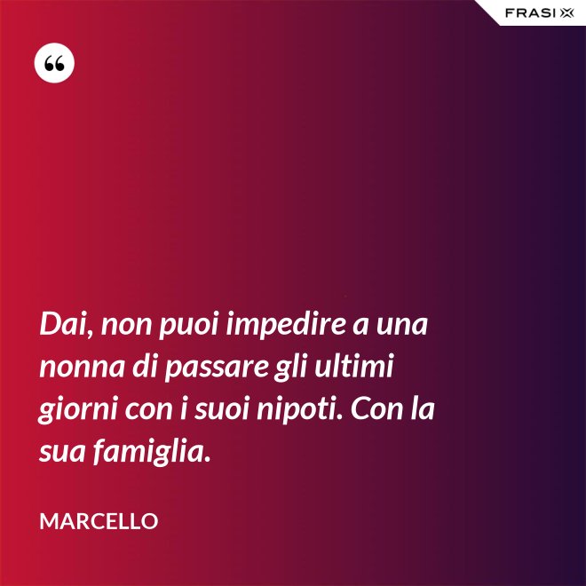 Dai, non puoi impedire a una nonna di passare gli ultimi giorni con i suoi nipoti. Con la sua famiglia. - Marcello