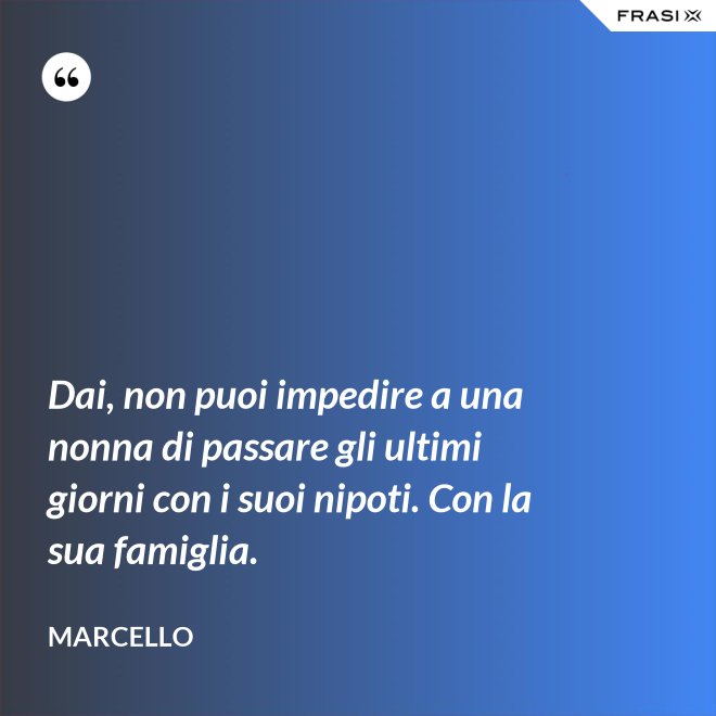 Dai, non puoi impedire a una nonna di passare gli ultimi giorni con i suoi nipoti. Con la sua famiglia. - Marcello