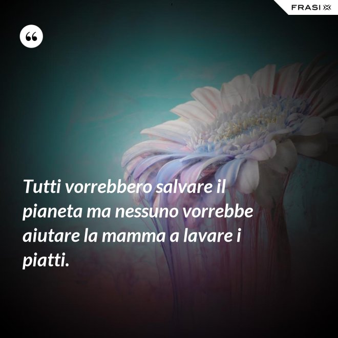 Tutti vorrebbero salvare il pianeta ma nessuno vorrebbe aiutare la mamma a lavare i piatti. - Anonimo