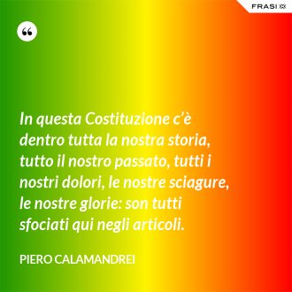 In questa Costituzione c’è dentro tutta la nostra storia, tutto il nostro passato, tutti i nostri dolori, le nostre sciagure, le nostre glorie: son tutti sfociati qui negli articoli. - Piero Calamandrei