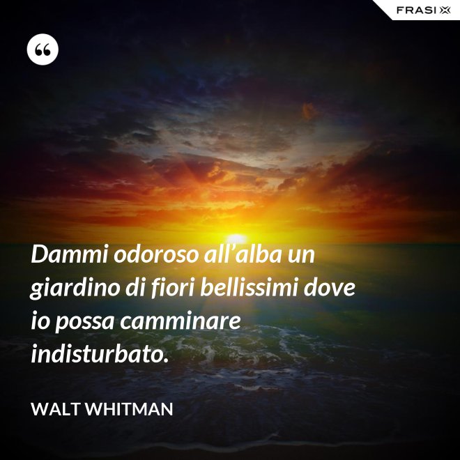 Dammi odoroso all’alba un giardino di fiori bellissimi dove io possa camminare indisturbato. - Walt Whitman