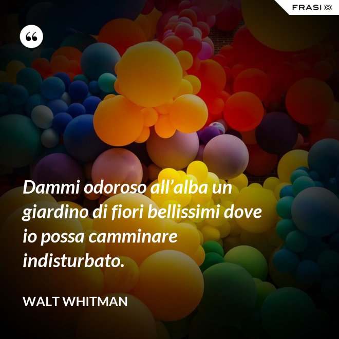 Dammi odoroso all’alba un giardino di fiori bellissimi dove io possa camminare indisturbato. - Walt Whitman