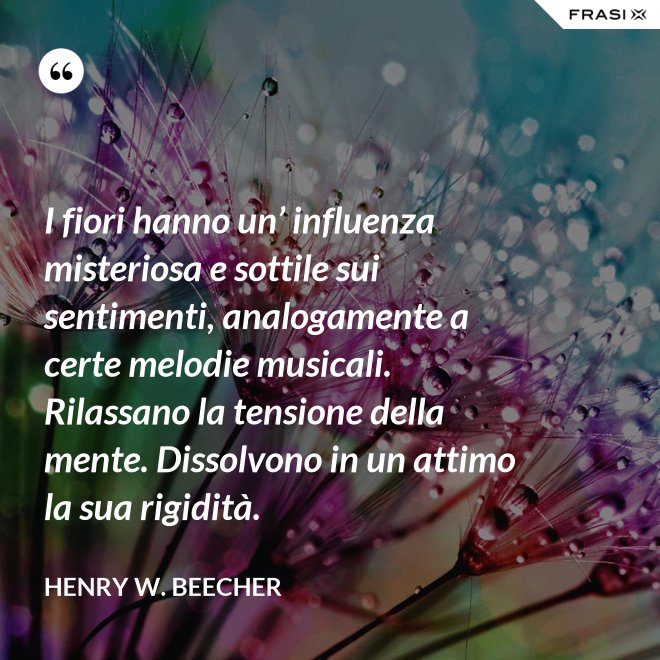 I fiori hanno un’ influenza misteriosa e sottile sui sentimenti, analogamente a certe melodie musicali. Rilassano la tensione della mente. Dissolvono in un attimo la sua rigidità. - Henry W. Beecher