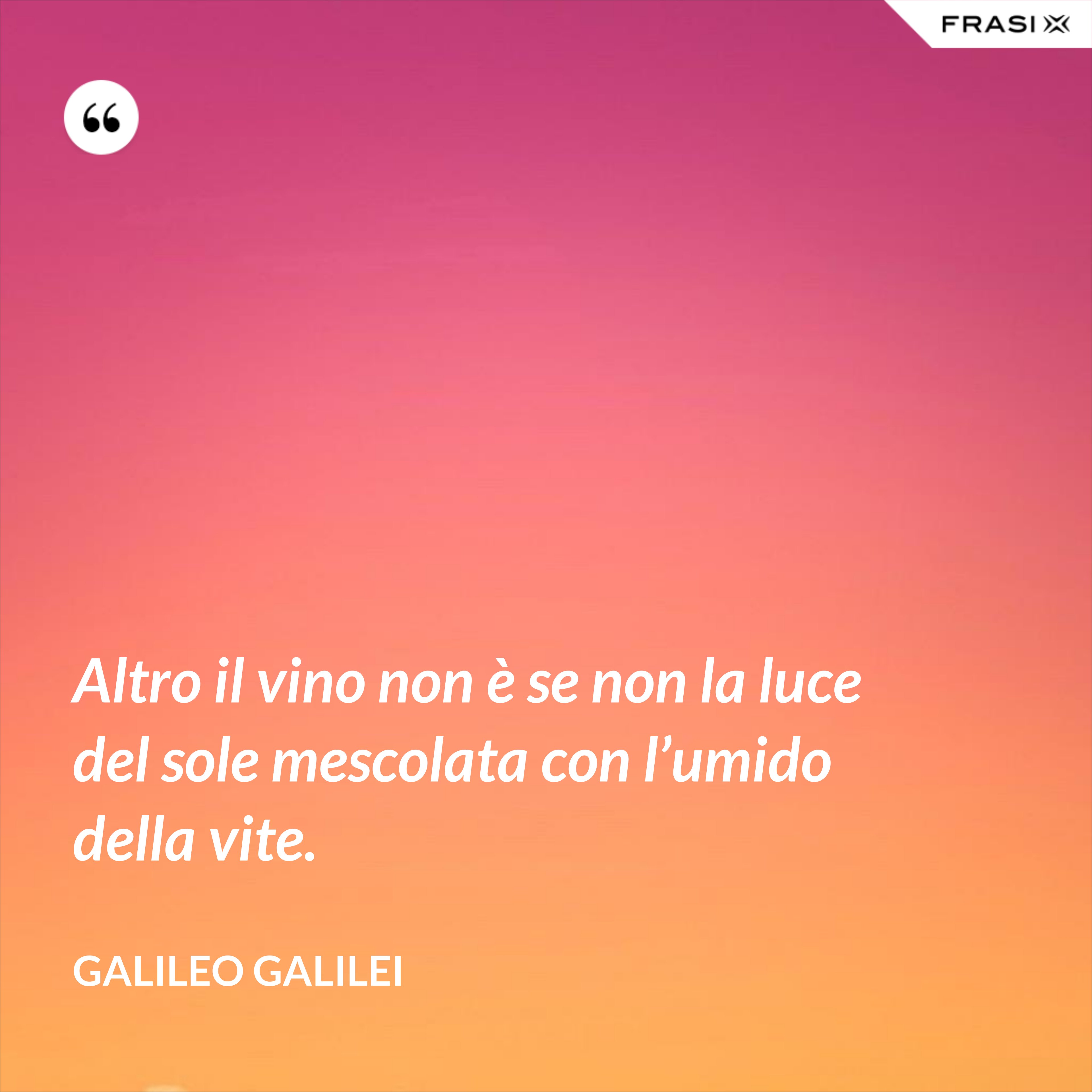 Altro il vino non è se non la luce del sole mescolata con l’umido della vite. - Galileo Galilei