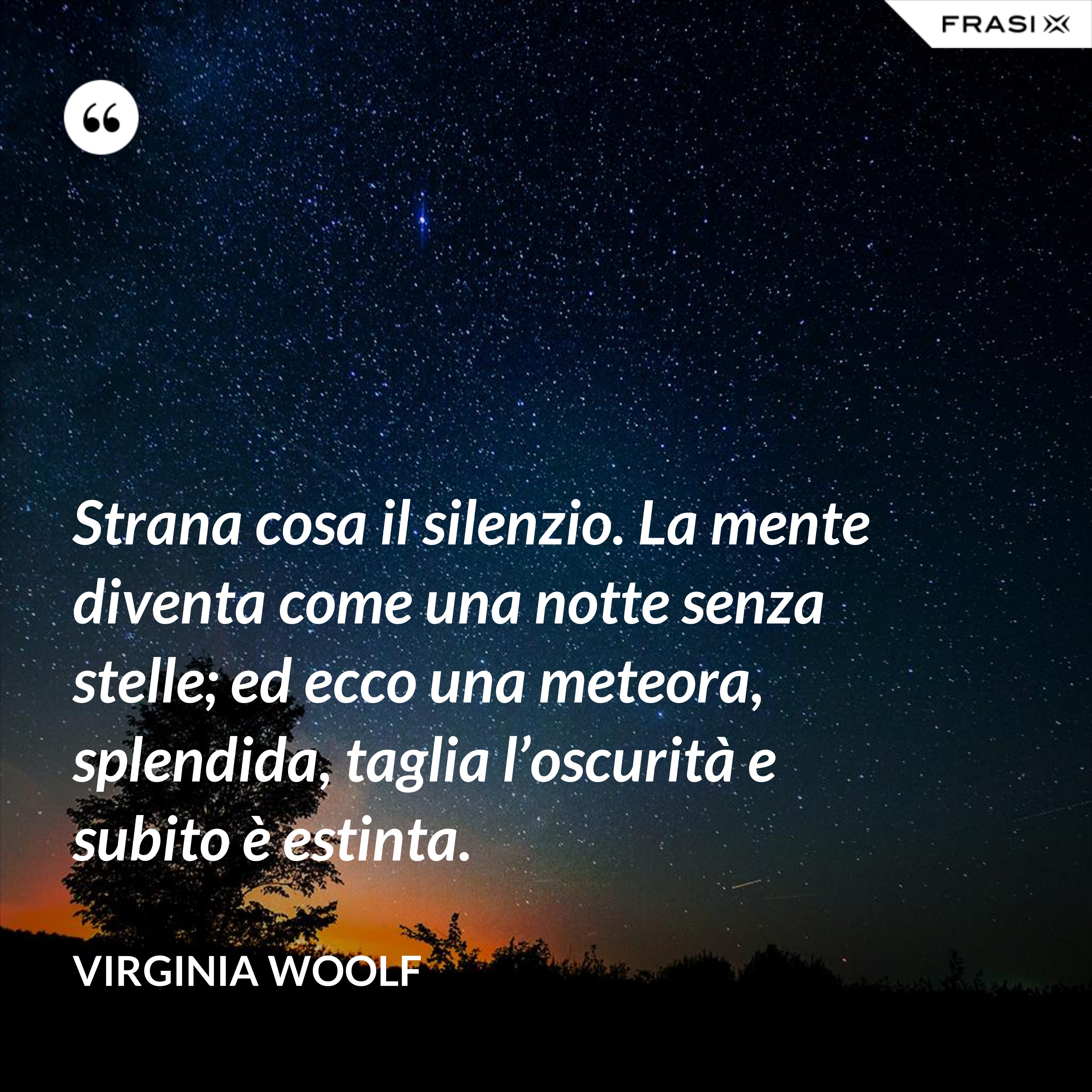 Strana cosa il silenzio. La mente diventa come una notte senza stelle; ed ecco una meteora, splendida, taglia l’oscurità e subito è estinta. - Virginia Woolf