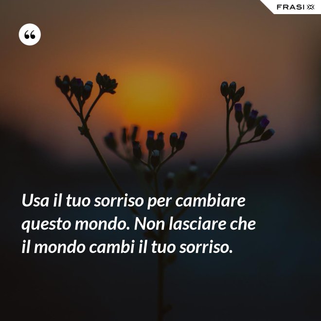 Usa il tuo sorriso per cambiare questo mondo. Non lasciare che il mondo cambi il tuo sorriso. - Anonimo