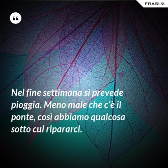 Nel fine settimana si prevede pioggia. Meno male che c’è il ponte, così abbiamo qualcosa sotto cui ripararci. - Anonimo