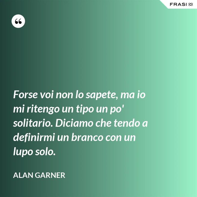 Forse voi non lo sapete, ma io mi ritengo un tipo un po' solitario. Diciamo che tendo a definirmi un branco con un lupo solo. - Alan Garner