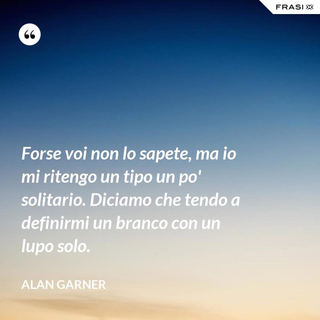 Forse voi non lo sapete, ma io mi ritengo un tipo un po' solitario. Diciamo che tendo a definirmi un branco con un lupo solo. - Alan Garner